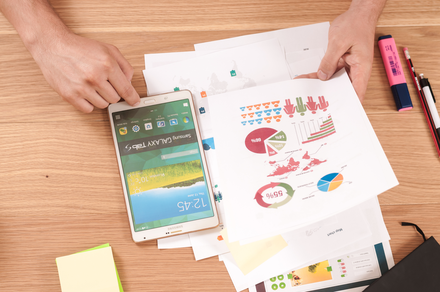 Tablet and paper worksheet arranged for structured zero-based budget planning